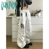Lunivop Y2K Streetwear Cargo Jeans Women Oversized Vintage Wide Leg Pocket Denim Pants Korean